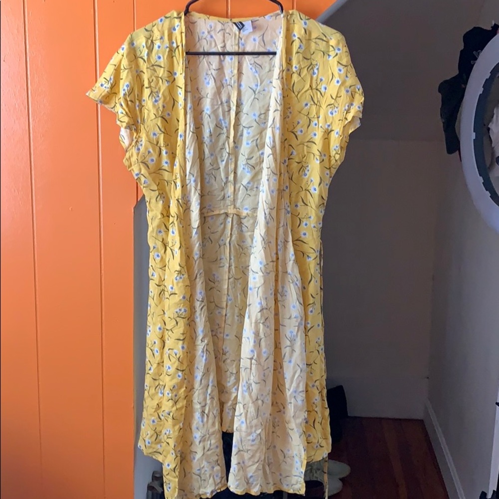 Yellow Floral Wrap Around Dress